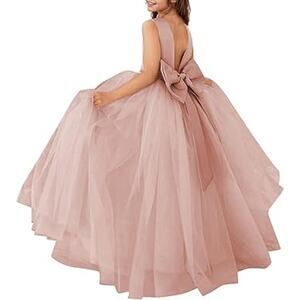 MCieloLuna Dusty Rose Ball Gown Tulle Flower Girl Dresses Bow-Knot Pearls Brides